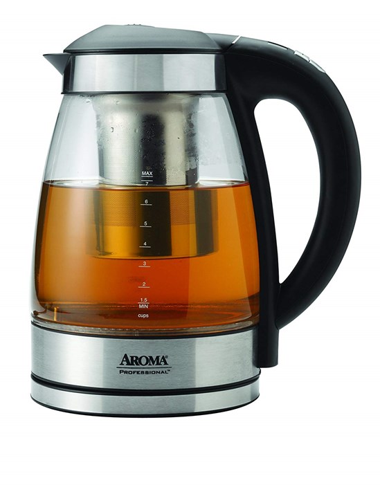 Aroma Housewares AWK-165DI 7 Cup Glass and Stainless Digital Kettle with Tea Infuser, 1.7 L, Clear - 6550S